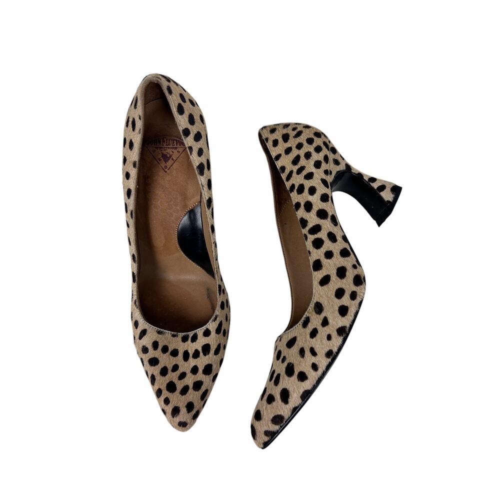 John Fluevog Cheetah Print Calf Hair Big Presence Desmond Leather Heels 7